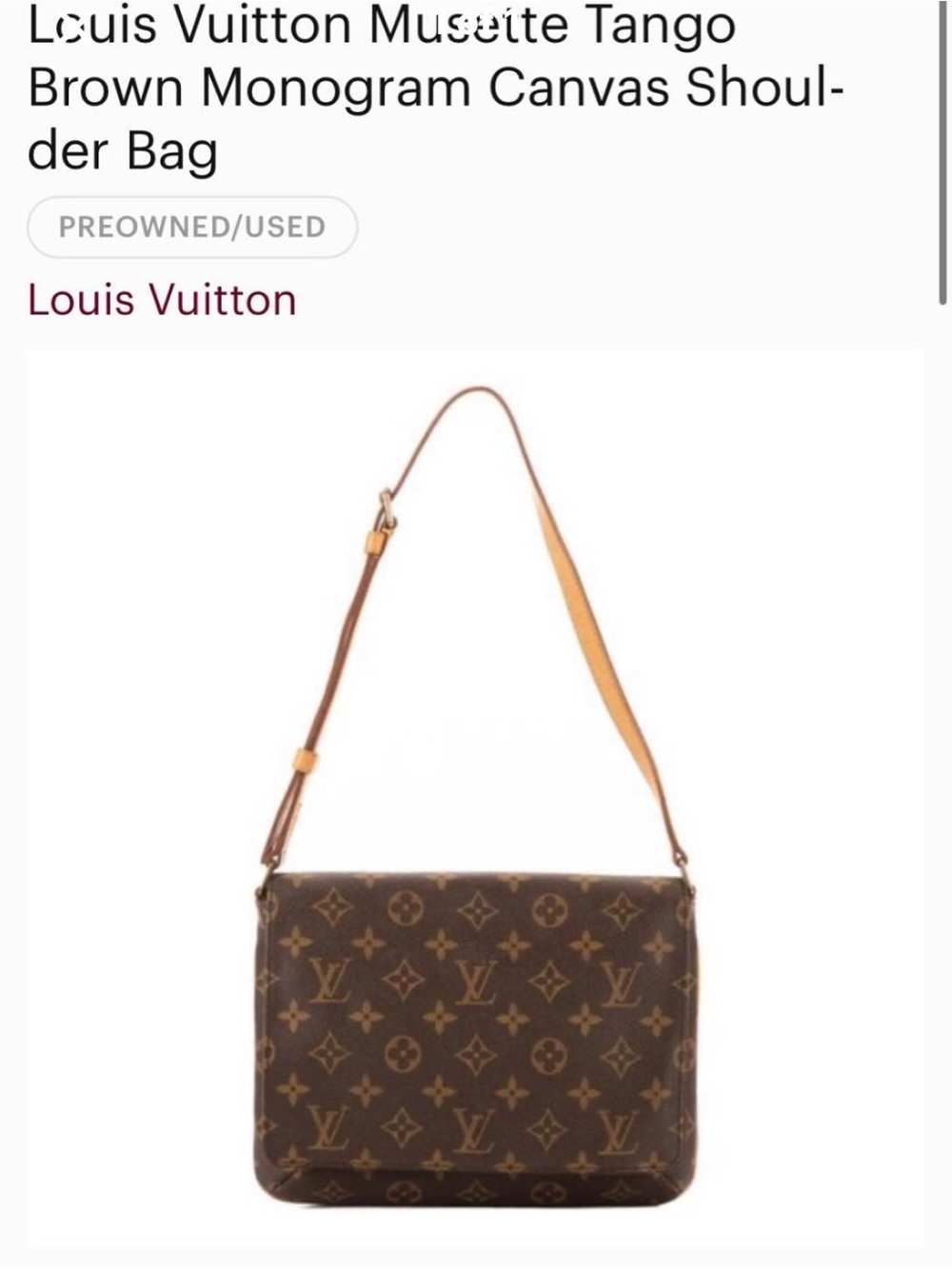 Louis Vuitton Monogram Canvas Crossbody Shoulder Bag - Brown & Tan